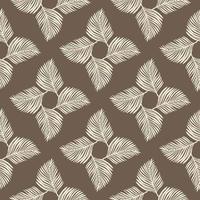 Geometric abstract seamless pattern with light grey fern leaf ornament. Pastel brown background. vector