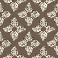 Geometric abstract seamless pattern with light grey fern leaf ornament. Pastel brown background. vector