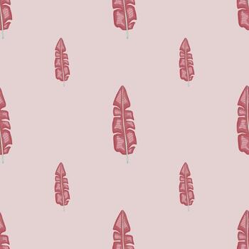 Decorative seamless pattern in minimalistic style with doodle pink palm leaves print. Pastel background. vector