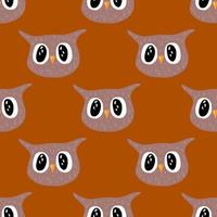 Owl pattern seamless in freehand style. Head animals on colorful background. Vector illustration for textile.