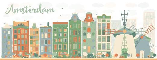 horizonte abstracto de la ciudad de amsterdam con edificios de color. vector