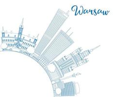 Outline Warsaw skyline with blue buildings and copy space. vector