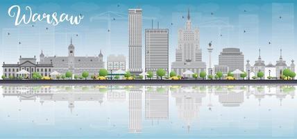 Warsaw skyline with grey buildings, blue sky and place for text. vector