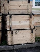 wooden crates in city photo