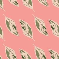 Seamless tender pattern with pastel tones outline leaf shapes. Pink bright background. Nature backdrop. vector