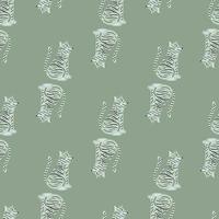 Pastel palette seamless animal pattern with white tiger silhouettes. Light green pale background. vector