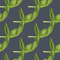 Abstract diagonal tropic palm green leaves print seamless pattern. Grey dark background. vector