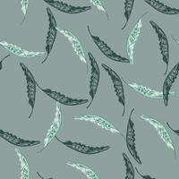 Creative seamless nature pattern with blue colors banana leaves shapes. Pastel tones jungle foliage print. vector