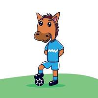 lindo caballo jugando fútbol dibujos animados animal vector