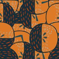 patrón abstracto sin costuras con estampado de manzanas naturales punteadas en naranja y azul marino. ilustraciones de frutas frescas. vector