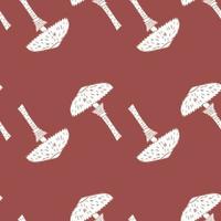 Autumn seasonal seamless pattern with simple white mushroom shapes. Pale maroon background. vector