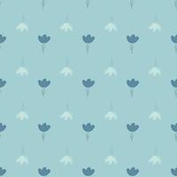 Blossom seamless pattern in blue colors with flower doodle ornament. Botanic simple style backdrop. vector