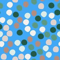 Random colored polka dots seamless pattern. Circle shapes wallpaper on blue background. vector