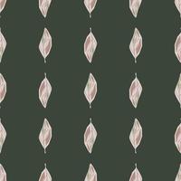 Minimalistic seamless doodle pattern witth light lilac leaf print. Dark grey background. vector