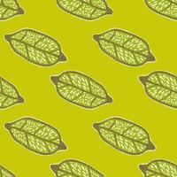 Organic citrus seamless pattern with lemon fruit ornament. Yellow background. Simple design. vector