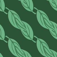 Minimalistic herbal seamless pattern with simple leaves contoured silhouettes. Green tones artwork. vector
