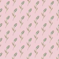 Decorative seamless nature pattern with simple little ear of wheat elements. Pastel pink background. vector