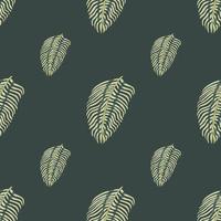 Minimalistic style seamless doodle pattern with simple fern leaves ornament. Dark grey background. vector