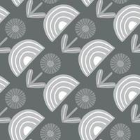 Seamless pattern abstract flowers on gray background. Minimalist textured of plants for textile design. vector