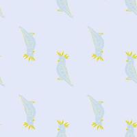 Minimalistic style seamless pattern with cartoon cockatoo parrot shapes. Blue light background. Simple design. vector