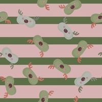 Mask deer green and gray color chaotic seamless pattern on striped pink and green background. Children graphic design element for different purposes. vector