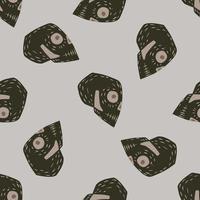 Dark abstract skull ornament seamless doodle pattern. Grey background. Spooky backdrop. vector