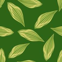 Random spring seamless pattern with hand drawn leaf silhouettes ornament. Green background. vector