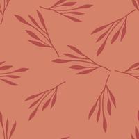 Random seamless pattern with simple style leaf branches shapes. Pink background. Bloom doodle artwork. vector