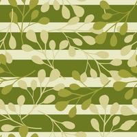 Random seamless pattern with eucalyptus leaves elements shapes. Green and grey striped background. vector