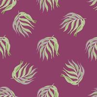 Minimalistic nature seamless pattern with green leaves ornament. Pink background. Hawaii backdrop. vector