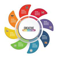 Circle chart infographic template with 8 options for presentations, advertising, layouts, annual reports vector