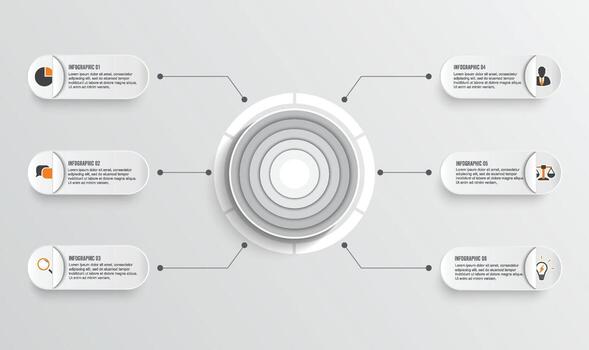 Abstract elements of graph Vector infographic template with label, integrated circles. Business concept with 6 options. For content, diagram, flowchart, steps, parts, timeline infographics, chart.