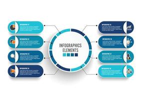 Vector infographic template with 3D paper label, integrated circles. Business concept with 8 options. For content, diagram, flowchart, steps, parts, timeline infographics, workflow, chart.