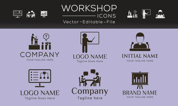 Workshop simple concept icons set. Contains such icons as meeting, company, business, training and more, can be used for web and apps. vector