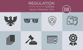 conjunto de iconos de concepto simple de regulación. contiene tales íconos de cumplimiento, pauta, regla, ley y más, se pueden usar para web y aplicaciones. vector