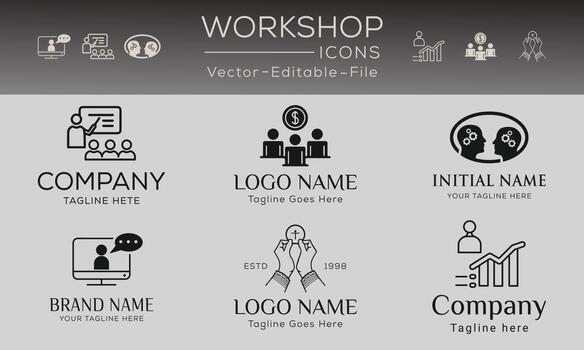 Workshop simple concept icons set. Contains such icons as meeting, company, business, training and more, can be used for web and apps. vector
