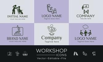 conjunto de iconos de concepto simple de taller. contiene íconos como reunión, empresa, negocios, capacitación y más, se pueden usar para web y aplicaciones. vector