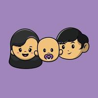 Mother, Baby And Father Cartoon Vector Icon Illustration. People Family Icon Concept Isolated Premium Vector. Flat Cartoon Style