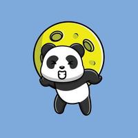 lindo panda levantando la ilustración del icono del vector de dibujos animados de la luna. concepto de icono de ciencia animal aislado vector premium. estilo de dibujos animados plana