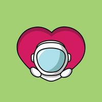 astronauta lindo en la ilustración del icono del vector de dibujos animados de la ventana del corazón. concepto de icono de vacaciones de ciencia vector premium aislado. estilo de dibujos animados plana