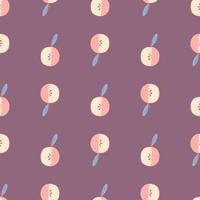 Pink random seamless pattern with apple shapes. Purple background. Doodle fruit print. vector
