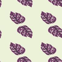 Minimalistic style seamless pattern with bright purple monstera ornament. Light grey background. vector