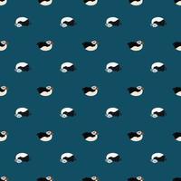 Abstract zoo seamless doodle pattern with hand drawn puffin bird shapes. Navy blue pale background. vector