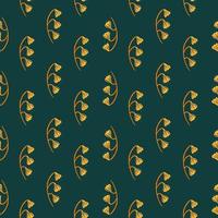 Abstract seamless pattern with little orange bell flowers ornament. Dark turquoise background. Bloom print. vector
