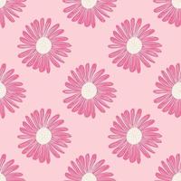 Summer seamless pattern in pink bright tones with hand drawn daisy flower bud ornament. Blossom print. vector