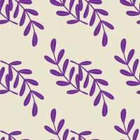 Isolated seamless pattern with big purple leaf branches silhouettes. White background. Botany print. vector