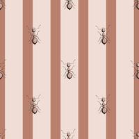 hormigas de colonia de patrones sin fisuras sobre fondo rosa rayado. plantilla de insectos vectoriales en estilo plano para cualquier propósito. textura de animales modernos. vector