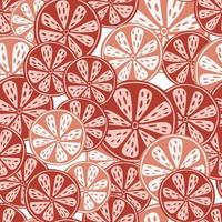 Abstract food fruit seamless pattern with red orange slices ornament. Natural organic tasty elements. vector