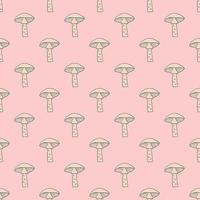 Green contoured mushrooms shapes seamless pattern. Pink background. Doodle forest elements. Abstract style. vector