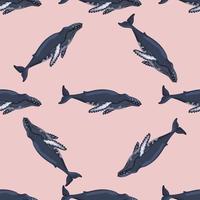 Seamless pattern Humpback whale on pink background. Template of cartoon character of ocean for children. vector